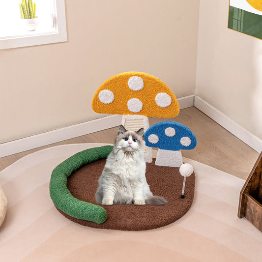 US Local Mushroom Cat Bed Cat Claw Scratcher With Wide Bed And Sisal Scratch Panel
