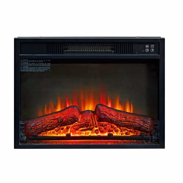 US Local 23 Inch Electric Fireplace, 3D Infrared Black Fireplace Electric Heater With Infrared Remote Control, Glass Field Of View, Adjustable Realistic Wood And Flames, Indoor, 1400W