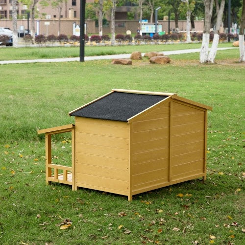 Dog House, Waterproof Dog Cage Kennel, Wooden Outdoor And Indoor Dog House, Raised Pet Kennel For Medium Dogs, Log Cabin Style With Porch,Elevated Floor,Asphalt Roof, 2 Doors, Pine Wood Natural