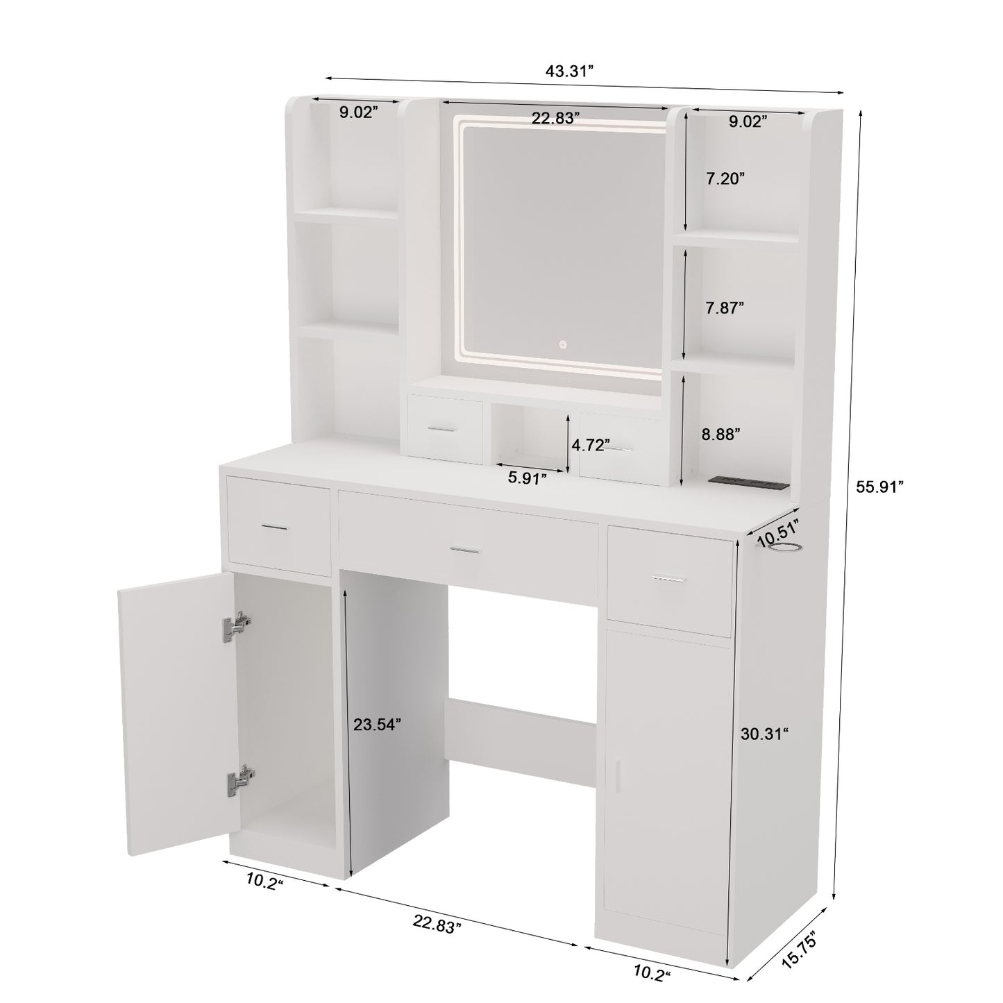 US Local Smart Mirror Dressing Table With Drawers And Storage Cabinet
