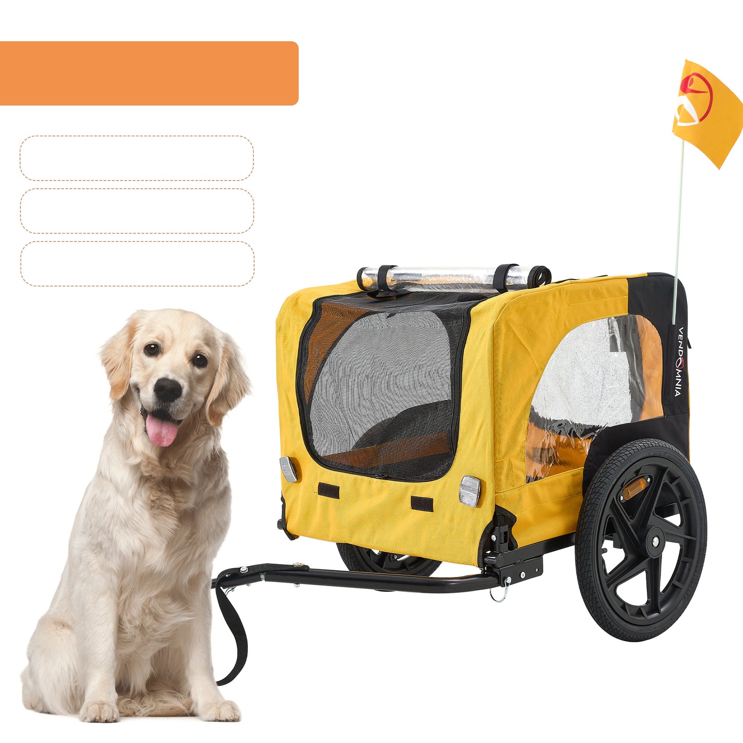 US Local Yellow Outdoor Heavy Duty Foldable Practical Pet Stroller Dog Carrier With Bicycle Tow