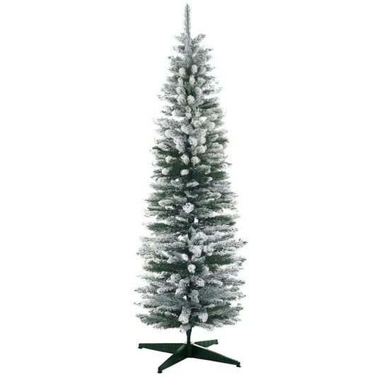 CA Local 6 ft Tall Pencil Artificial Christmas Tree, Holiday Decor With Snow Flocked Branches, Green