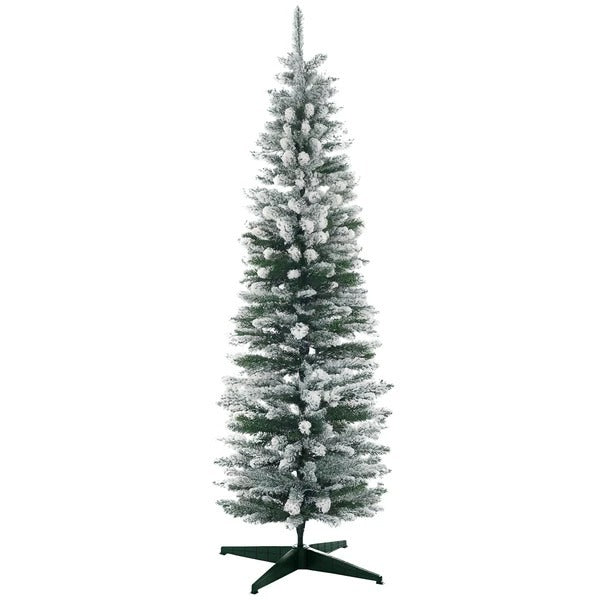 CA Local 6 ft Tall Pencil Artificial Christmas Tree, Holiday Decor With Snow Flocked Branches, Green