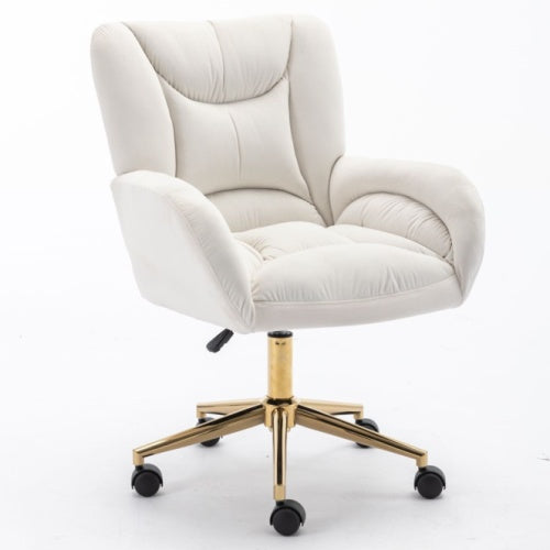 UK Local Full KD Velvet Fabric Material Adjustable Height Swivel Home Office Chair For Indoor Office With Gold Legs, Ivory