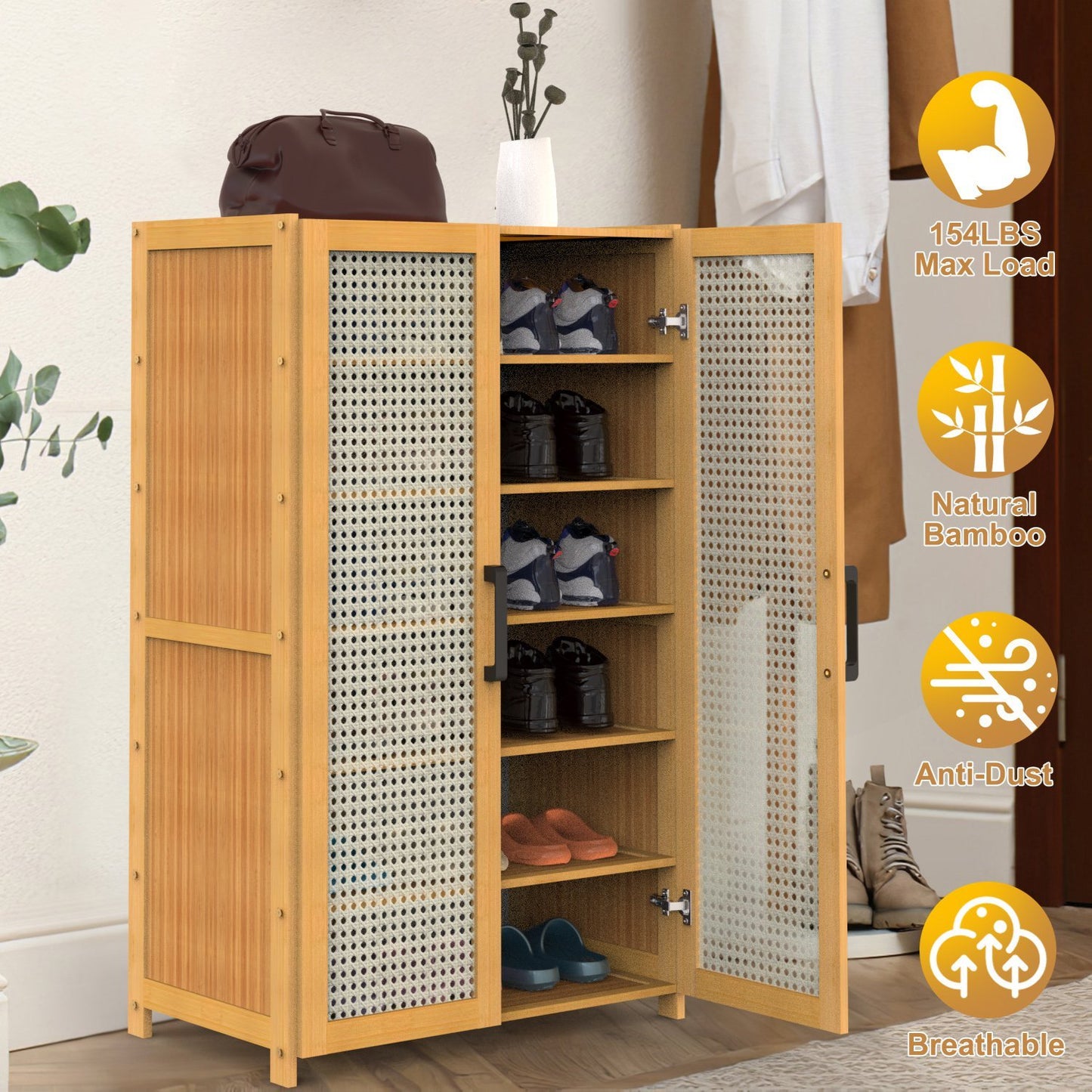 US Local 6-tier Bamboo Shoe Rack, Freestanding Shoe Cabinet