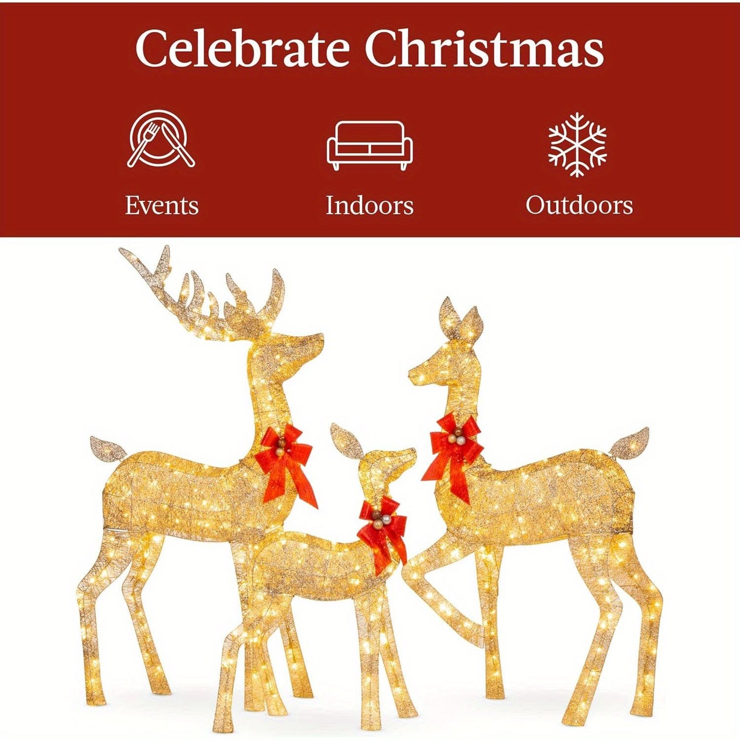 US Local Golden Christmas Reindeer Set - 3-Piece Holiday Decoration