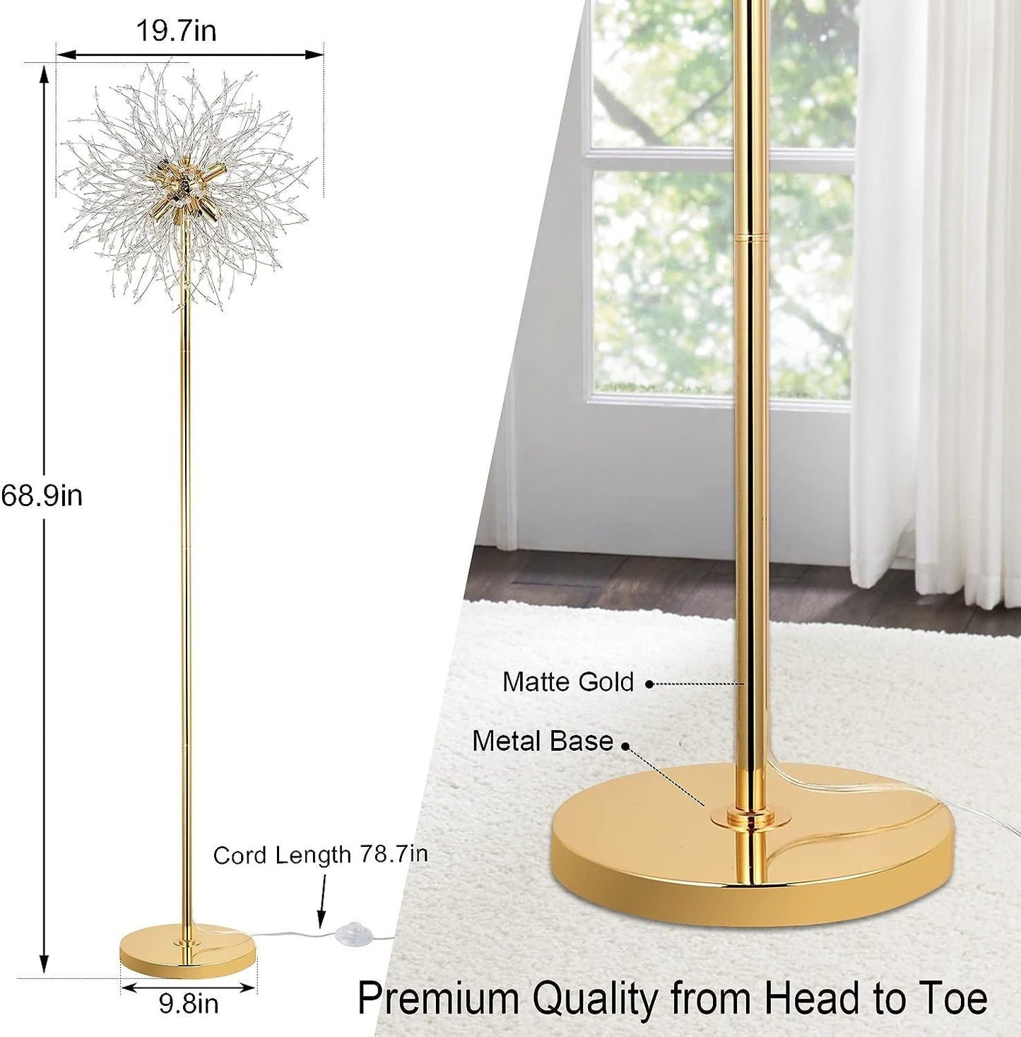 US Local Bedroom Crystal Floor Lamp,,69 Inch High Pole Lamp,Modern Room Decorative Floor Lamp,Includes 32 Fireworks Crystal Suspenders, Chrome Finish