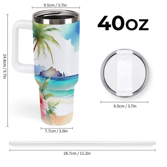 PHDT00043 POD US Local Tumbler 40 oz Large Capacity Car Cup, Watercolor, Hibiscus