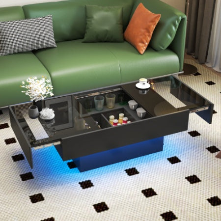 US Local Coffee Table With Sliding Tabletop, Center Table With Hidden Storage Compartment, Extendable Table For Living Room