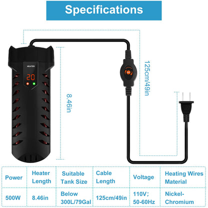 US Local 500W Submersible Aquarium Heater Temperature Adjustable External Controller 79Gal Fish Tank Heater Aquarium Thermostat Heater For Freshwater Saltwater