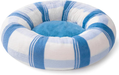 MEWOOFUN Plush Round Cat Bed For Indoor Cats - Calming Washable Pet Bed With Non-Slip Bottom, Soft Fluffy Dog Bed For Puppy & Kitten, 23 Inch Blue Striped