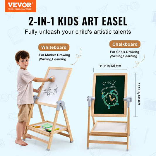 US Local 2-in-1 Kids Art Easel Double-Sided Wooden Magnetic Whiteboard Chalkboard