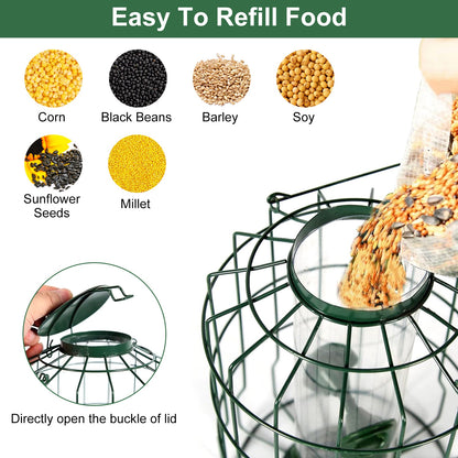 US Local 1Pc Outdoor Wild Bird Feeder Squirrel-Proof Chew-Proof Metal Hanging Seed Feeder With 4 Feeding Port For Small Songbirds