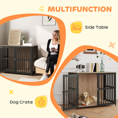 US Local 39 Dog Crate Furniture W Anti-Chew Resistant Mesh, Anti-Escape Single Door, For Large Dogs, Walnut Brown
