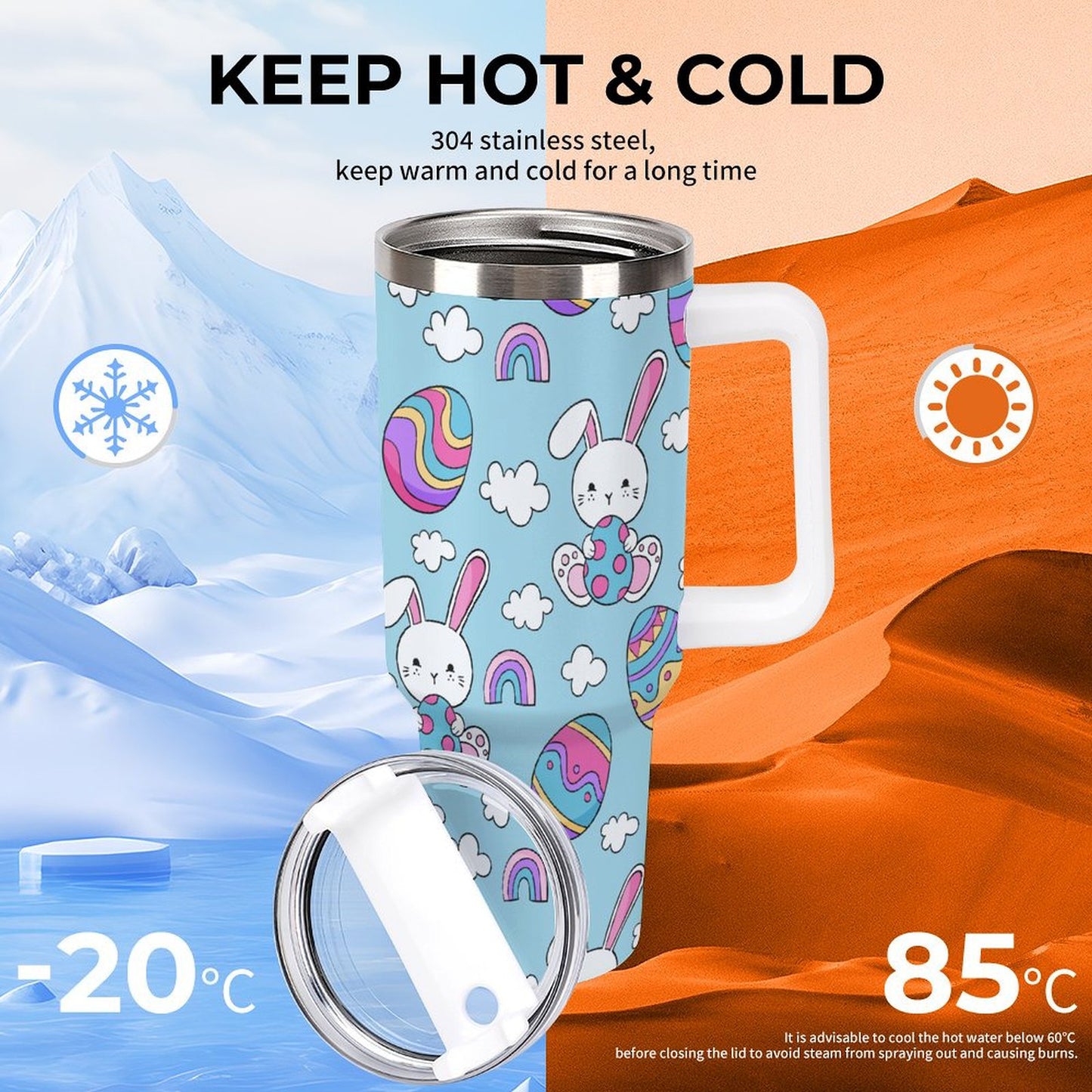 PHDT00502 POD US Local Tumbler 40oz Large Capacity Car Cup Blue, Easter, Rabbit