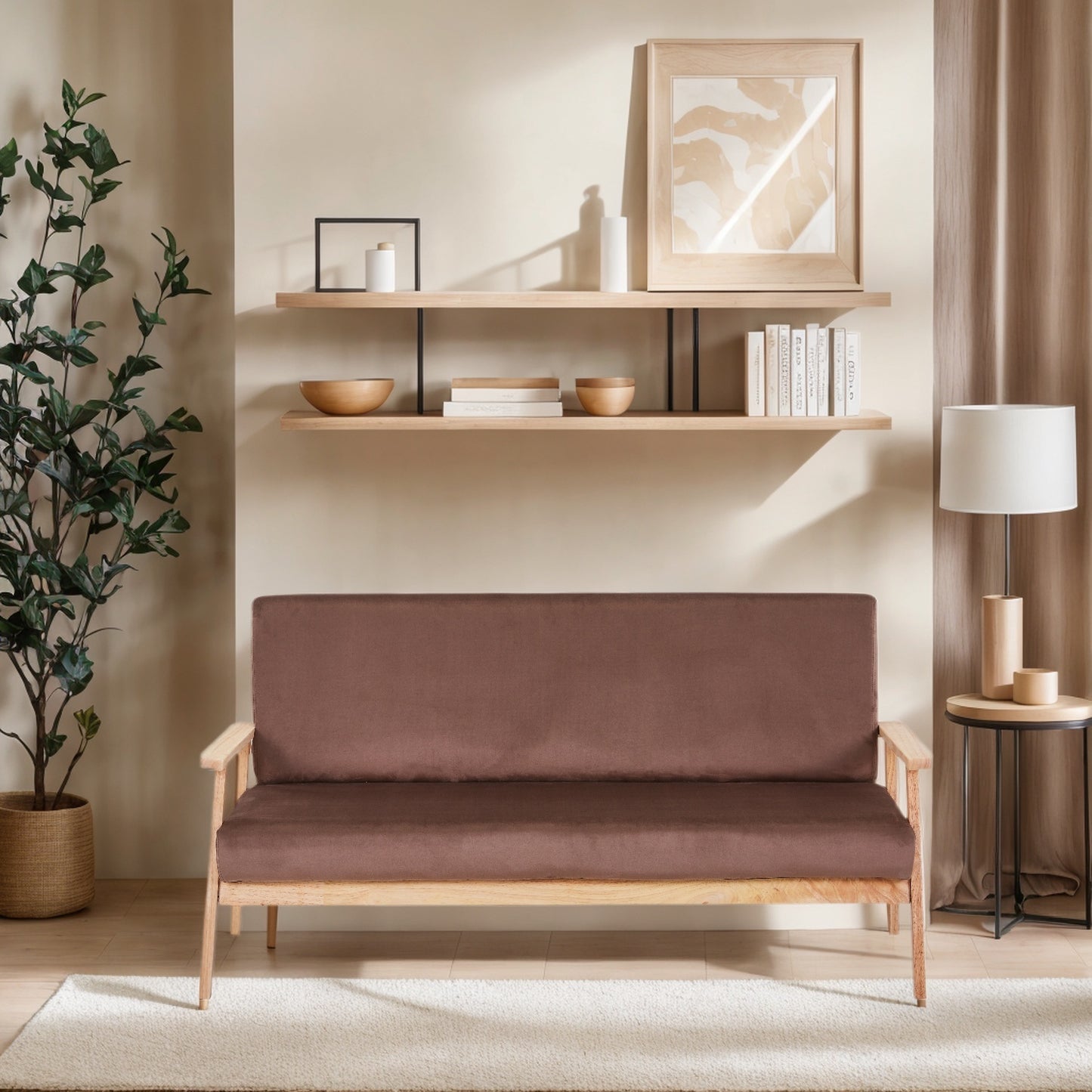 US Local Modern Velvet Loveseat Sofa With Wooden Arms Office Couch 2-3 Seat