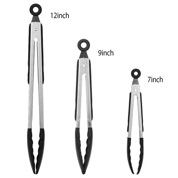 US Local 3Pcs Kitchen Tongs Stainless Steel Locking Food Tongs With Silicon
