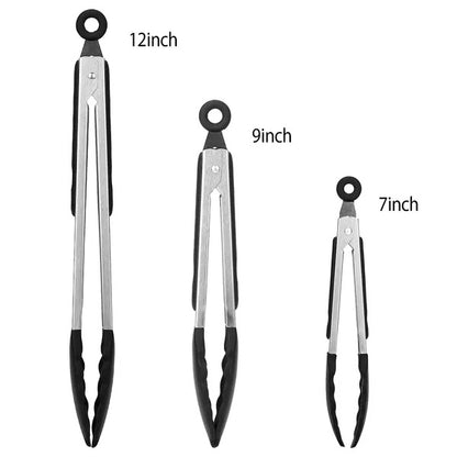 US Local 3Pcs Kitchen Tongs Stainless Steel Locking Food Tongs With Silicon