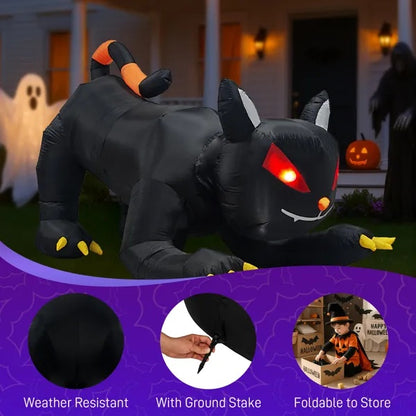 US Local 6.5 FT Halloween Inflatables Animated Black Cat With Shakable Head, Outdoor Decorations Blow Up Yard Decor With Built-in LEDs For Indoor Party Garden Lawn Decor
