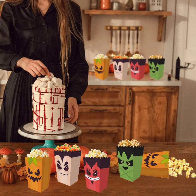 US Local 12 Pieces Halloween Popcorn Box Halloween Party Favor Snack Treat Boxes Candy Cookie Container Decorations Gifts For Popcorn Sales Halloween Party Favor Supplies