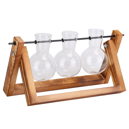 US Local 1Pc Desktop Glass Planter Bulb Plant Terrarium With Wooden Stand Air Planter Glass Vase Metal Swivel Plant Vase For Hydroponics