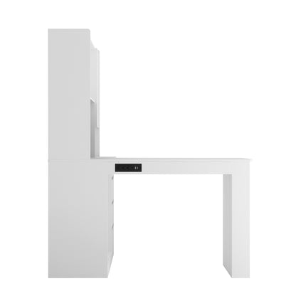 US Local L Shaped Desk With Charger,Computer Desk With Drawers,Bookshelf,with LED Light,Modern Corner Desk,Home Office Desk,L-Shaped Study Table Writing Desk,Corner Gaming Computer Desk With Storage