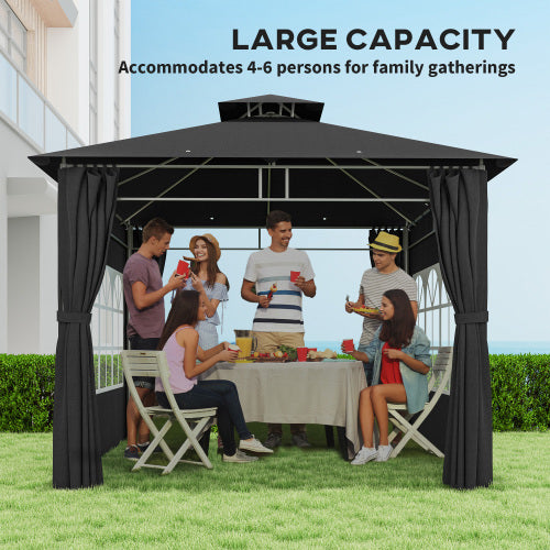 UK Local Outsunny 3 X 3 M Garden Gazebo, Double Roof Metal Gazebo With Removable Sidewalls And Church Windows, Outdoor Canopy Shelter, Black