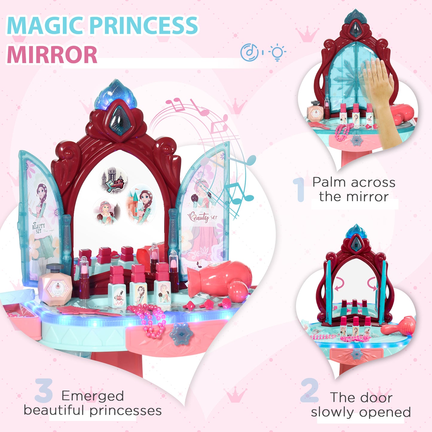 US Local Kids Vanity Set with Self-Opening Magic Mirror