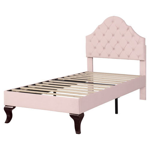UK Local Upholstered Bed 90X190 With Slatted Frame And Headboard, Upholstered Bed With Height-adjustable Headboard, Youth Bed, Single Bed, Wooden Slat Support, Easy Assembly, Velvet, Pink