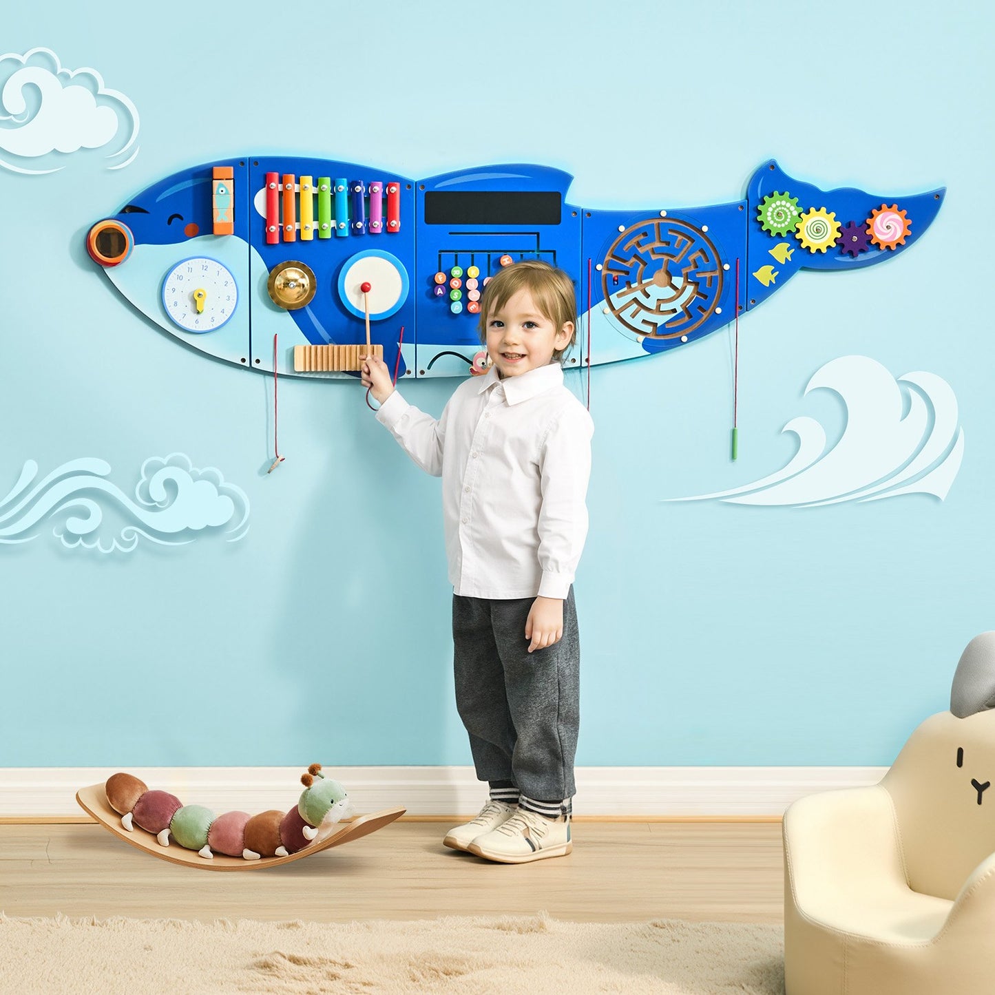 US Local Orca Activity Wall Busy Board Panels 12 Activities Sensory Wall Panel