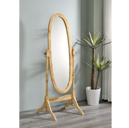 US Local 59.25  Tall Standing Wooden Floor Mirror With Natural Finish, Oval Shape