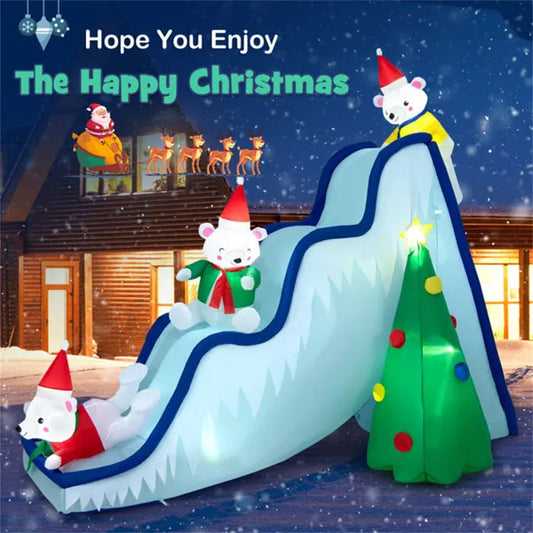 US Local 9 Feet Christmas Decoration Inflatable Polar Bear Slide Scene Decoration