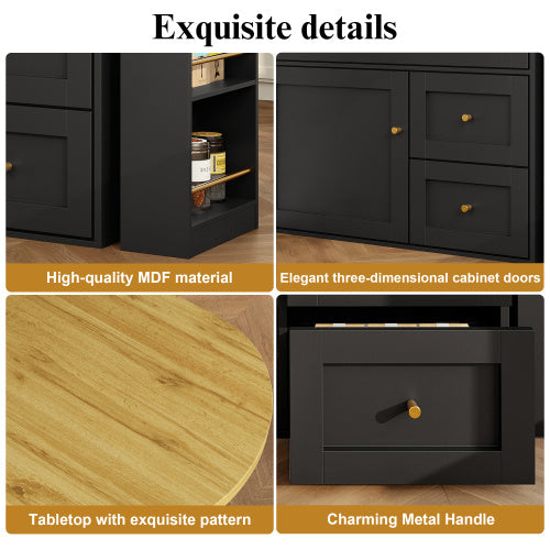 UK Local Extendable Bar Table With Storage Space  138-204x39x105cm  Kitchen Cabinet Sideboard With Snack Shelf, Telescopic Bar Table, High Table, Bistro Table  High Table,Kitchen Island, Black