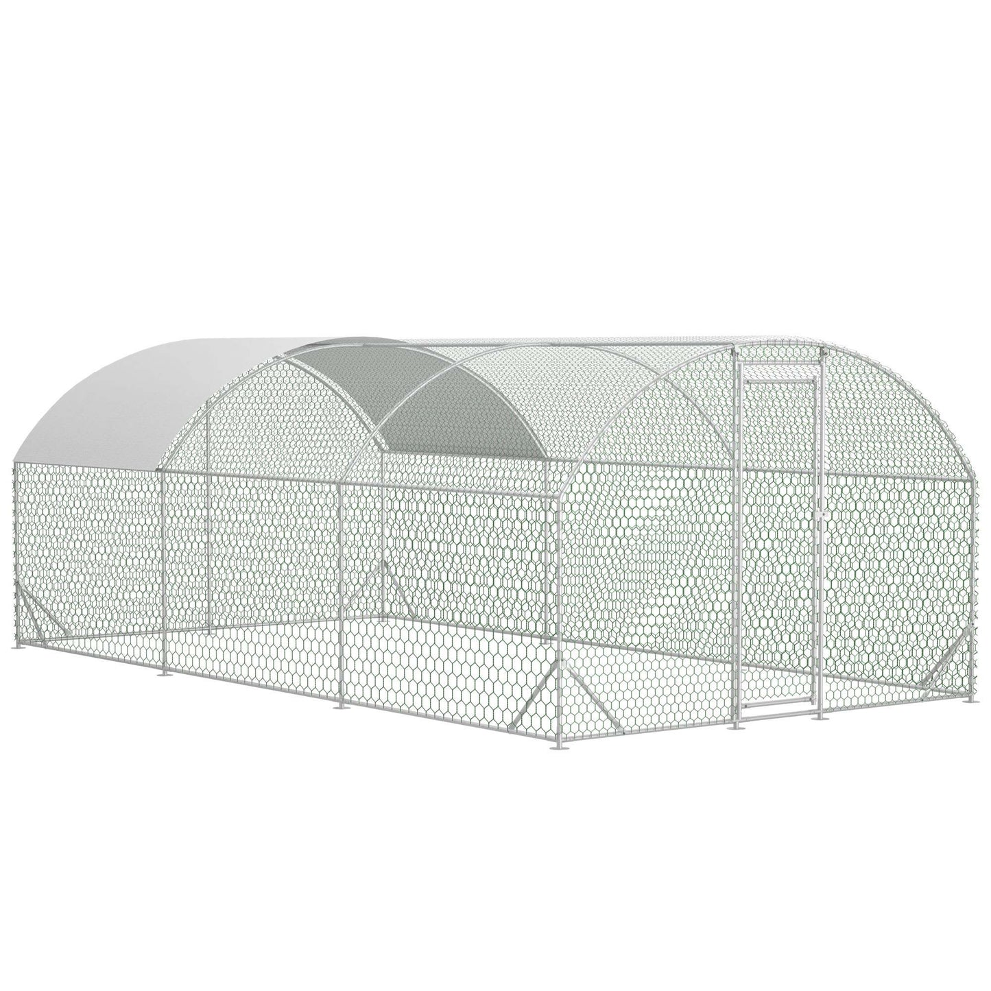US Local Large Chicken Coop Metal Chicken Run With Waterproof And Anti-UV Cover, Dome Shaped Walk-in Fence Cage Hen House For Outdoor And Yard Farm, 9.84 X 19.68 X 6.56 Ft