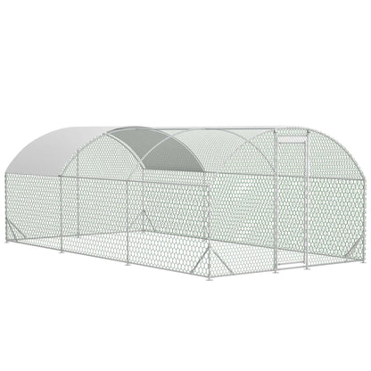 US Local Large Chicken Coop Metal Chicken Run With Waterproof And Anti-UV Cover, Dome Shaped Walk-in Fence Cage Hen House For Outdoor And Yard Farm, 9.84 X 19.68 X 6.56 Ft