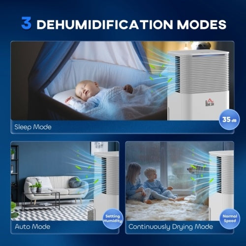 UK Local HOMCOM 10LDay 2000ML Portable Quiet Dehumidifier For Home Laundry Room Bedroom Basement, Electric  Air De-Humidifier With 3 Modes