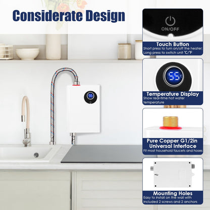 US Local 3000W Electric Tankless Water Heater Instant Mini Hot Water Heater With Digital Display For Kitchen RV Sink Bathroom