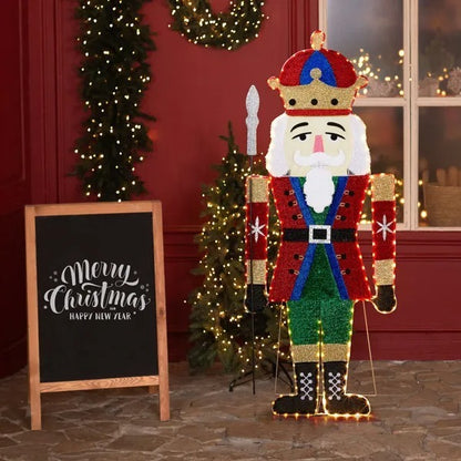 Lighted Nutcracker Christmas Yard Decorations, Pre-lit 2D Nutcracker Soldier With 162 LED Warm White Lights And Stakes For Xmas Outdoor Holiday Indoor Decor Lighted Holiday Displays