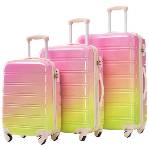 US Local Hardshell Luggage Sets 3 Piece Gradient Color Expandable Suitcase With Spinner Wheels And TSA Lock Lightweight 20 24 28 Available,Pink Green