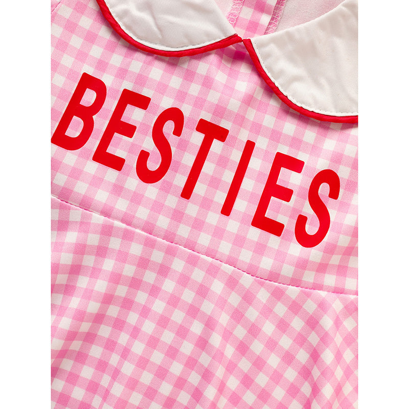 US Local Sweet Baby Toddler Girl's Short Sleeve Letter Heart Print Doll Collar Dress With Matching Headband