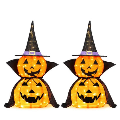 US Local 2 Packs 3FT Halloween Collapsible Lighted Pumpkin Decoration, 176 LED Pop-Up Pumpkin Lamp With Cape, Plug In Halloween Jack-O-Lantern With Metal Stand For Indoor Outdoor Garden Patio Party Decor