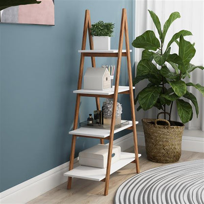 US Local Solid Wood, Bamboo Wood, Oxford A- Shaped Ladder Display Bookshelf
