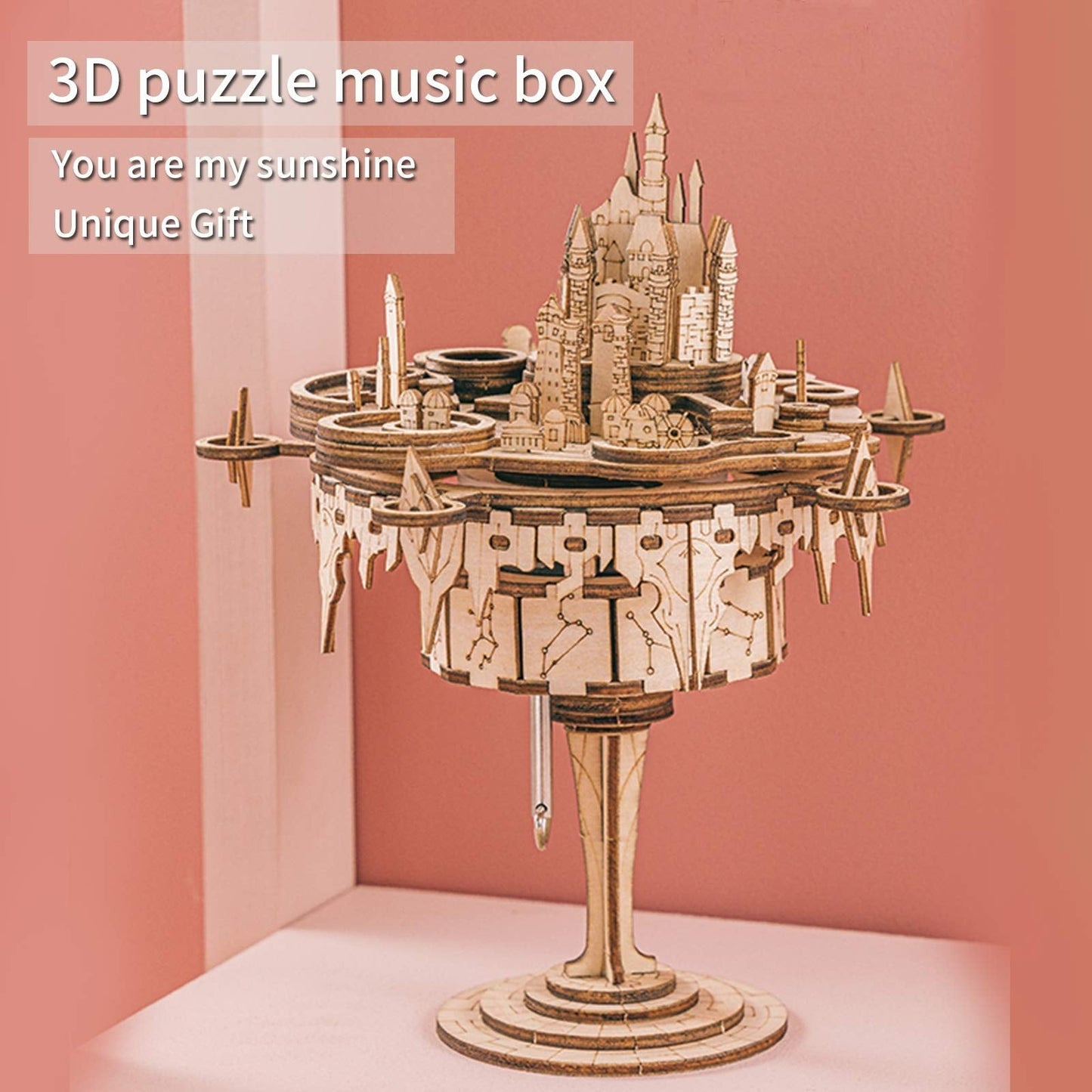 US Local MUSIC PARK 3D Wooden Puzzles Music Box Kits You Are My Sunshine Castle Building Model DIY Crafts Birthday Gift For Women