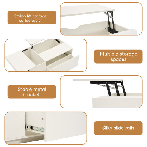 UK Local Lift Up Coffee Table, Coffee Table With Drawer, Wooden Tea Tables Sofa End Tables For Living Room Furniture , White