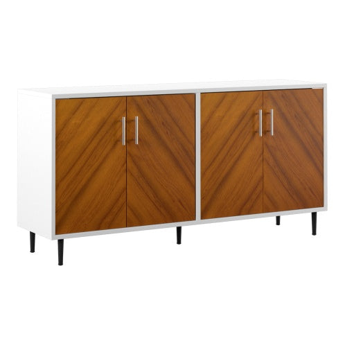 US Local Mid-Century Modern Faux-Bookmatch Door Buffet  White Teak