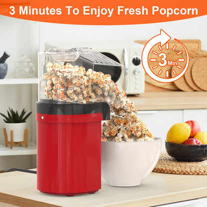 US Local Hot Air Popcorn Popper Maker With Measure Cup And Butter Warmer 1200W Oil-Free Easy To Use 8Cups Mini Popcorn Maker Machine For Home