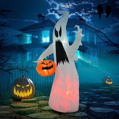 US Local HOMCOM 5.9 Halloween Inflatable Outdoor Decoration Ghost With Pumpkin, Blow Up LED Yard Decor For Garden, Lawn, Party, Holiday, Waterproof
