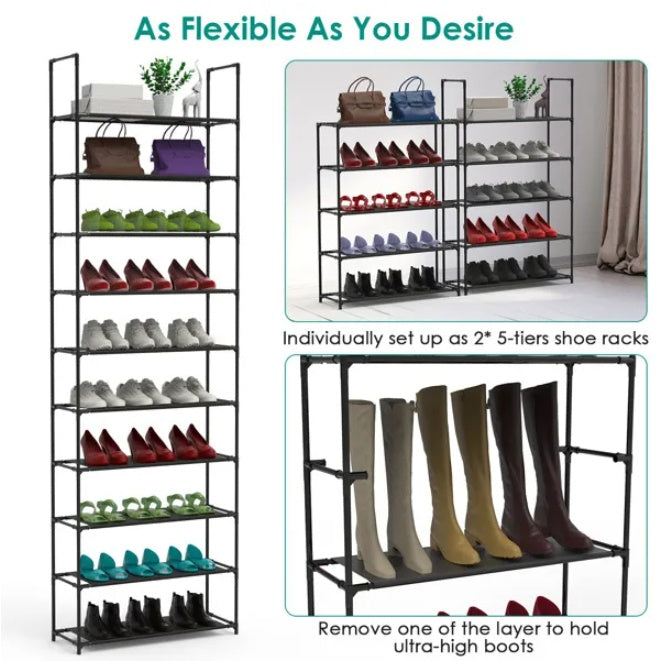 US Local Space-Saving Tall Shoe Storage 10-Tier Shoe Rack