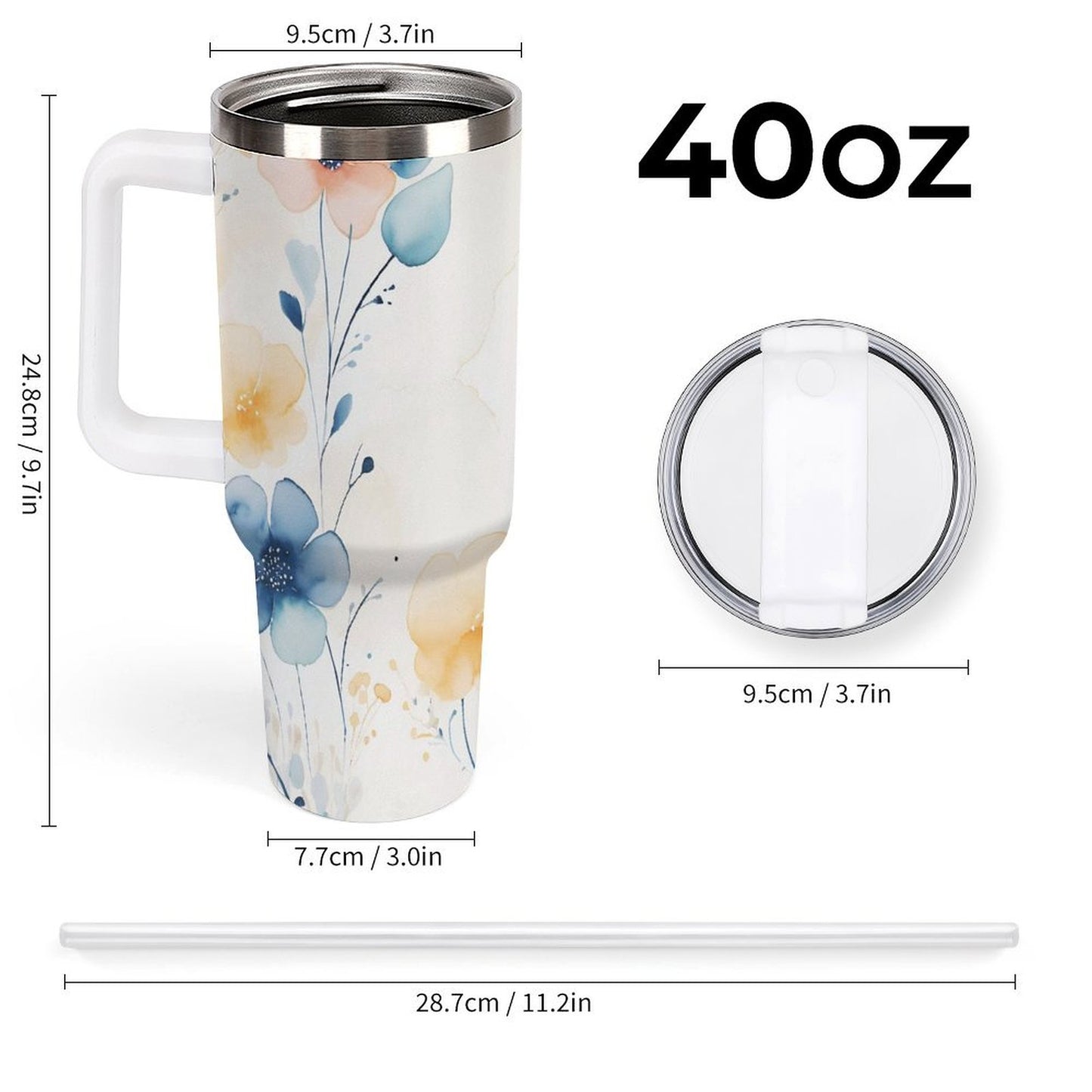 PHDT00472 POD US Local Tumbler 40 oz Large Capacity Car Cup Watercolor, Flower