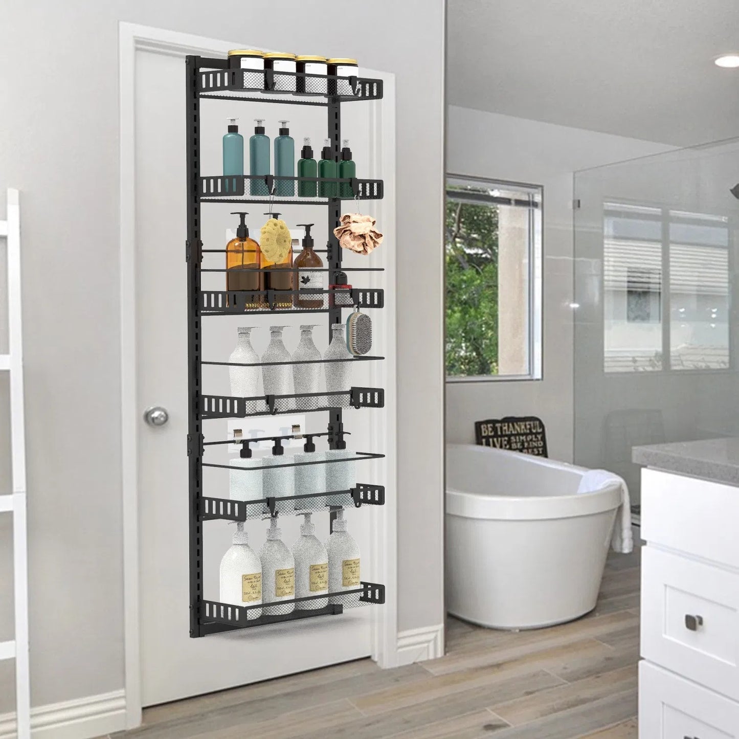 US Local 10LBS Loading 6-Tier Over The Door Pantry Organizer, Large Metal Door Spice Rack, Hanging Heavy-Duty Pantry Door Storage Shelf Easy Install Behind Door Storagefor Kitchen And Bathroom, Black